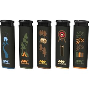 MK Lighter Outdoor Series Alpine Set 5-Pack Assorted Design Multipurpose Refillable, Windproof Flame, Slip Guard Candle & BBQ, Prepping & Camping Supplies, Survival Lighters (OUTDOORSMEN) in Kuwait