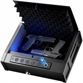 Biometric Gun Safe for Handguns - Quick Access Fingerprint Safe with Backlit Keypad, Interior Light, Secure Pistol Lock Box for Nightstand & Car