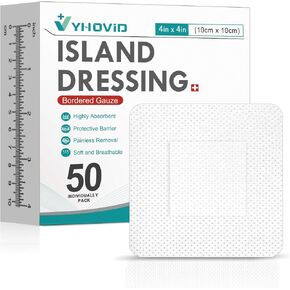 50 Count Island Smarshed Gauze 4 "x4" ، وسادات شاش ملفوفة بشكل فردي ، وغير لاصقة في الوسط مع الحدود اللاصقة ، وضمادات للجروح ، والإسعافات الأولية