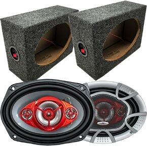 SoundXtreme 6x9 4-Way 520W Car Stereo Speaker w/ 2X Audiotek 6x9 Car Truck Van Speaker Box