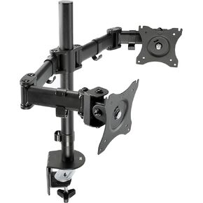 3M Dual Monitor Mount, for 27" Monitors, 360 Degree Rotation, +45 Degree/-45 Degree Tilt, 90 Degree Pan, Black, Supports 20 Lb