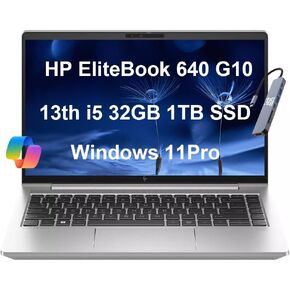 HP EliteBook 640 G10 Business Laptop (14" FHD, 13th Gen Intel 10-Core i5-1335U (＞i7-1255U), 32GB RAM, 1TB SSD), Thunderbolt 4, Ethernet, Wi-Fi 6E, IST HUB, Win 11 Pro w/AI Copilot, Silver