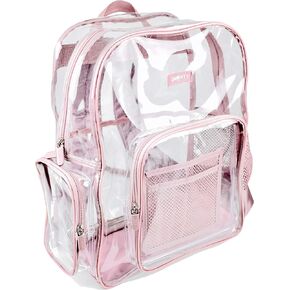 SMARTY Large Heavy Duty Clear Backpack V6 Durable Transparent See Through Bag (Ash Pink)