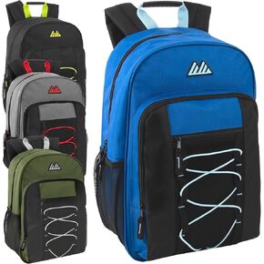 Trail maker (24 Pack) 18 Inch Heavy Duty Bulk Dual Compartment Bungee Backpacks for College, Homeless, Men, Women (Dark Colors Pack)