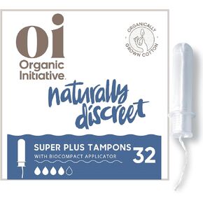 Oi | Organic Initiative - Tampons | Regular/Super Absorbency | Organic Cotton, Unscented | Toxin Free, BPA-Free, Plant-Based BioCompact Applicator | 4x16 Pack (64 Count) in Kuwait