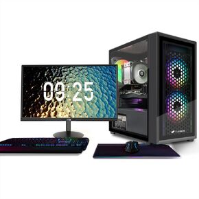 STGAubron Gaming PC Bundle with 24 inch FHD LED Monitor- Intel i7 Xeon E5 2.8G, Radeon RX 580 8G, 16G DDR4, 512G SSD, RGB Fan x3, Windows 10 Home