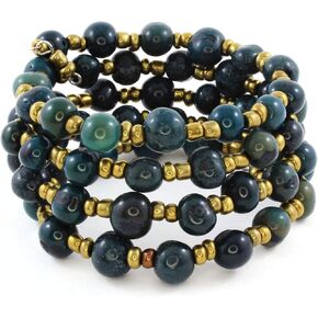 Colorful Memory Wire Bracelet with Acai Seeds, Artisan Handmade Easy-On Bangle for Women in Saudi Arabia