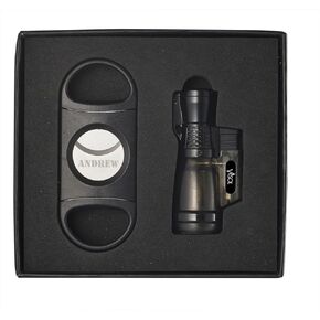 Personalized Visol Rand Jr Double Guillotine Cutter & Charcoal Tiny Torch Lighter Gift Set with Free Engraving