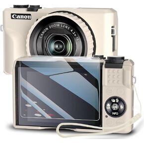 Silicone Case for Powershot G7X Mark III Digital Camera with with Removable Lens Cover and Screen Protector and a Lanyard for Powershot G7X Mark III accessories -(Rice White)