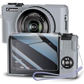 حالة السيليكون للكاميرا الرقمية لـ PowerShot G7X Mark III مع غطاء العدسات القابل للإزالة وحامي الشاشة وحبل لانيارد لملحقات PowerShot G7X Mark III -(رايس وايت) in Kuwait