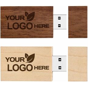 Wooden Custom USB Flash Drive 2GB 5 Pack, JBOS Wood Customized USB Thumb Drives 2GB Personalized Logo USB Stick Bulk Ideal Present for Wedding Event Items (Walnut，Maple，Bamboo)