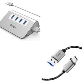 USB 3.0 Hub ، Aluminium 4 Port USB Data Hub 3.0 Multi USB Port Expander Dongle USB Extension Adapter ، 5.9ft USB c to type c cable
