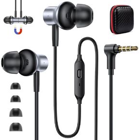 5.9ft Long Cord Earbuds Wired Noise Isolating for Chromebook Laptop PC, Ear Buds Wired with 3.5mm Plug in Audio Jack Mic/Mute HiFi Stereo Wire Headphones Corded Earphones for Kindle School Class