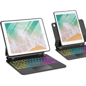 Magic for iPad 6th 5th Generation 2017 2018 Air 2 9.7inch Case with Keyboard, Trackpad Floating Rainbow Backlit TouchPad Keypad with Cantilever Magnetic Cover for iPad 5 6 Gen Black