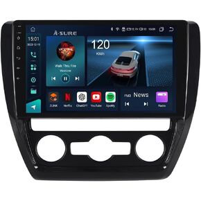 ASURE 10.1 inch Car Stereo Radio for VW Jetta A6 2011-2018 with Automatic AC Cars,8Core 4+64GB Android GPS Navigation Unit with Wireless Carplay,Android Auto,Touchscreen Multimedia Player