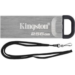 Kingston 256GB DataTraveler Kyson High Performance up to 200MB/s USB 3.2 Metal Flash Drive DTKN/256GB Bundle with (1) GoRAM Black Lanyard (256GB, 1 Pack)
