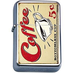 Silver Flip Top Oil Lighter Vintage Poster D-036 Coffee Bottomless Cup