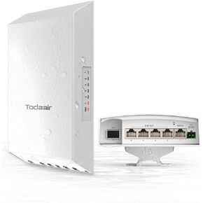 4 Port Outdoor Gigabit PoE Switch，PoE Extender，Indoor/Outdoor Waterproof，IEEE802.3af/at/bt Compliant，BT & DC Input，60W，PoE++ BT Port 30W，AI Watchdog，Plug and Play