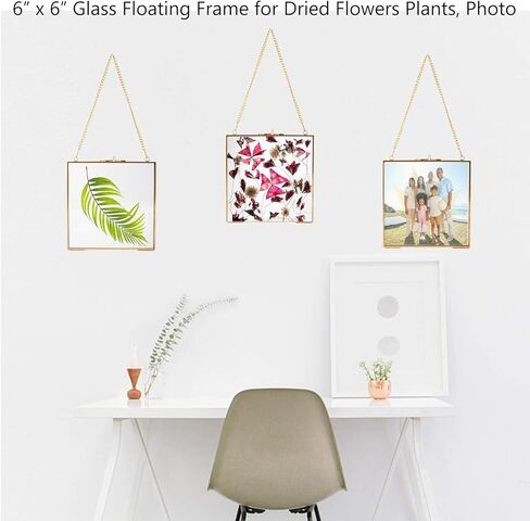 إطارات زهور مربعة مضغوطة عالية الجودة، إطار ذهبي عائم معلق مع سلسلة للضغط على صورة عمل فني لعينة النبات، ديكور حائط DIY (6.3 × 6.3 بوصة) in Kuwait