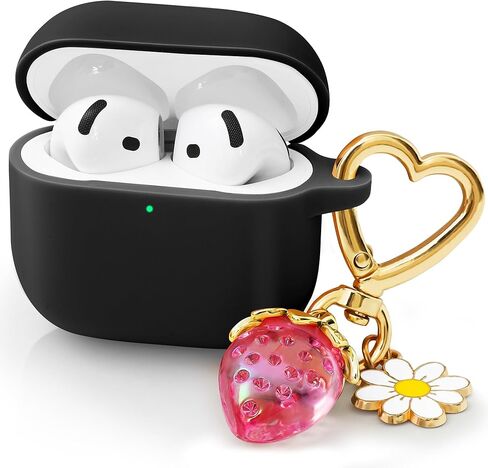 for Airpods 4 Case 2024 with Cute Keychain for Women Girly, Soft Silicone Protective Apple AirPods 4th Generation Cases Cover for Airpod iPod 4th Gen, Anti-Scratch, Front LED Visible, Rose Gold in Kuwait