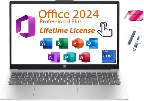 HP 15.6 "FHD Touchscreen Business Business Business Captop ، Lifetime Microsoft Office 2024،10-Core Intel I7-1355U ، Iris XE Graphic Wi-Fi6 ، Win 11 Pro W/Natural Silver ، W/BTPAccessory (16GB RAM | 512GB PCI SSD) in Kuwait