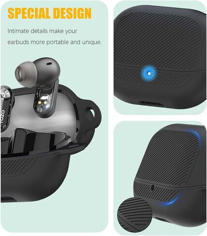 for TOZO Crystal Pods(2024) Case Cover, Silicone Protective Scratch Resistant Cover for TOZO Hybrid Active Noise Cancelling Wireless Earbuds with Carabiner-Black in Saudi Arabia