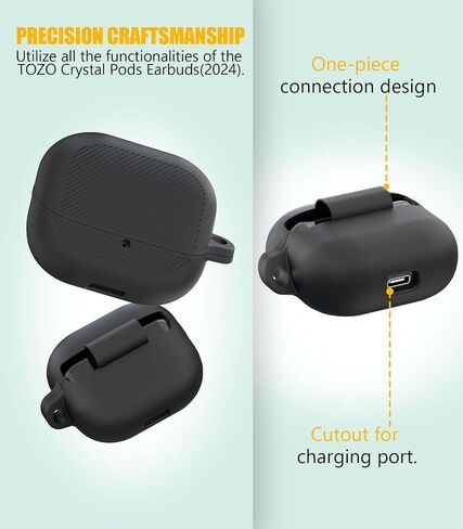 for TOZO Crystal Pods(2024) Case Cover, Silicone Protective Scratch Resistant Cover for TOZO Hybrid Active Noise Cancelling Wireless Earbuds with Carabiner-Black in Saudi Arabia