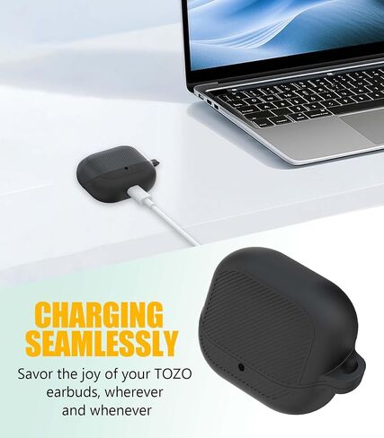 for TOZO Crystal Pods(2024) Case Cover, Silicone Protective Scratch Resistant Cover for TOZO Hybrid Active Noise Cancelling Wireless Earbuds with Carabiner-Black in Saudi Arabia
