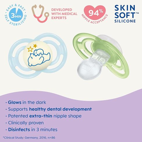 MAM Perfect Night Baby Pacifier, Patented Nipple, Glows in the Dark, 2 Pack, 6+ Months, Unisex in Kuwait