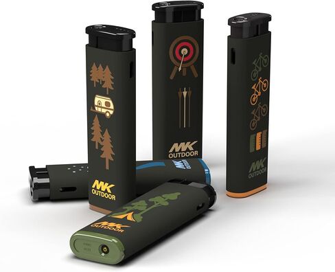 MK Lighter Outdoor Series Alpine Set 5-Pack Assorted Design Multipurpose Refillable, Windproof Flame, Slip Guard Candle & BBQ, Prepping & Camping Supplies, Survival Lighters (OUTDOORSMEN) in Kuwait