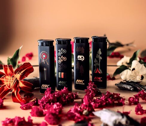 MK Lighter Outdoor Series Alpine Set 5-Pack Assorted Design Multipurpose Refillable, Windproof Flame, Slip Guard Candle & BBQ, Prepping & Camping Supplies, Survival Lighters (OUTDOORSMEN) in Kuwait