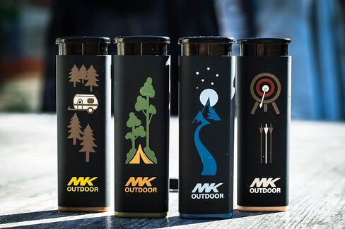 MK Lighter Outdoor Series Alpine Set 5-Pack Assorted Design Multipurpose Refillable, Windproof Flame, Slip Guard Candle & BBQ, Prepping & Camping Supplies, Survival Lighters (OUTDOORSMEN) in Kuwait