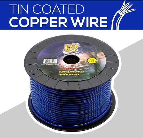 Sound Around 10 Gauge Power Ground Cables -250 ft, 10mm² Silver-Tinned Oxygen Free Copper Cable Multi-Strand Construction Ideal for HighPowered Systems Durable Translucent Jacket GSI GPC10BL250 (BLUE) in Saudi Arabia
