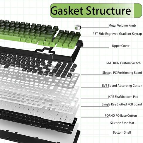 DRAOZA Kutethy Wireless Mechanical Keyboard,Pre-lubed Switches,Gasket Structure,Tri-Mode BT/2.4GHz/USB-C Hot Swappable,Side Printed PBT Keycaps,RGB Backlit Gaming Keyboard(Bamboo+Green) in Kuwait