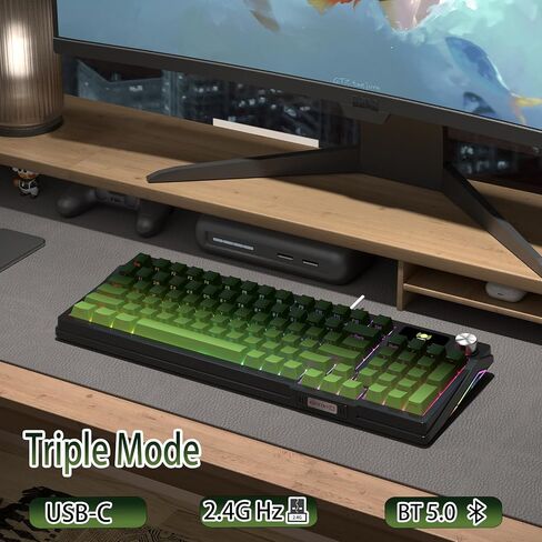 DRAOZA Kutethy Wireless Mechanical Keyboard,Pre-lubed Switches,Gasket Structure,Tri-Mode BT/2.4GHz/USB-C Hot Swappable,Side Printed PBT Keycaps,RGB Backlit Gaming Keyboard(Bamboo+Green) in Kuwait