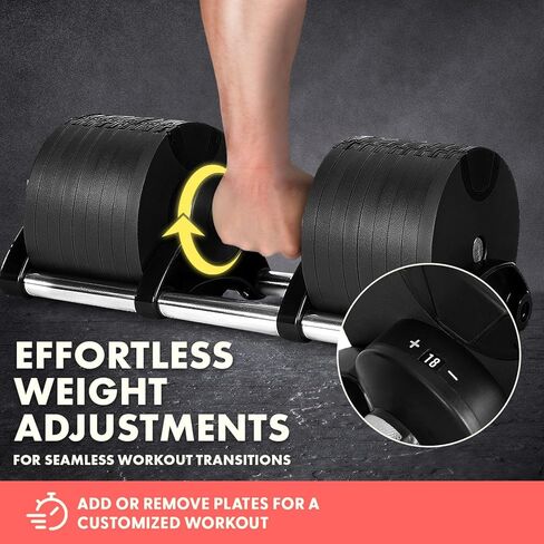 مجموعة دمبل قابلة للتعديل بوزن 70 رطل من SQUATZ، وزن قابل للتعديل لاستبدال 9 دمبل مع 1، تعديلات سريعة للوزن مع تقنية قفل ملتوي، لتمرين الجسم بالكامل ورفع الأثقال in Kuwait