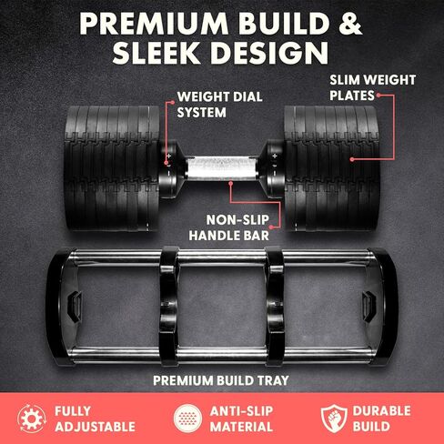 مجموعة دمبل قابلة للتعديل بوزن 70 رطل من SQUATZ، وزن قابل للتعديل لاستبدال 9 دمبل مع 1، تعديلات سريعة للوزن مع تقنية قفل ملتوي، لتمرين الجسم بالكامل ورفع الأثقال in Kuwait