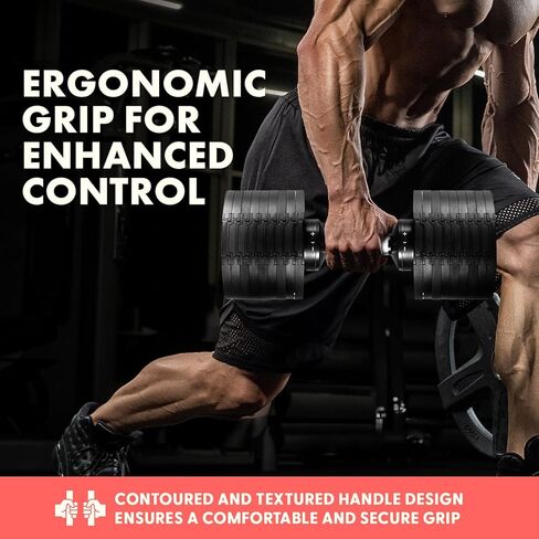 مجموعة دمبل قابلة للتعديل بوزن 70 رطل من SQUATZ، وزن قابل للتعديل لاستبدال 9 دمبل مع 1، تعديلات سريعة للوزن مع تقنية قفل ملتوي، لتمرين الجسم بالكامل ورفع الأثقال in Kuwait