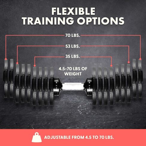 مجموعة دمبل قابلة للتعديل بوزن 70 رطل من SQUATZ، وزن قابل للتعديل لاستبدال 9 دمبل مع 1، تعديلات سريعة للوزن مع تقنية قفل ملتوي، لتمرين الجسم بالكامل ورفع الأثقال in Kuwait