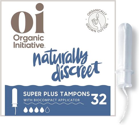 Oi | Organic Initiative - Tampons | Regular/Super Absorbency | Organic Cotton, Unscented | Toxin Free, BPA-Free, Plant-Based BioCompact Applicator | 4x16 Pack (64 Count) in Kuwait