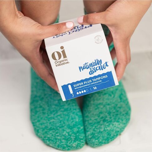 Oi | Organic Initiative - Tampons | Regular/Super Absorbency | Organic Cotton, Unscented | Toxin Free, BPA-Free, Plant-Based BioCompact Applicator | 4x16 Pack (64 Count) in Kuwait