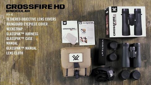 Vortex Optics Crossfire HD 10x42 Binoculars - HD Optical System, Tripod Adaptable, Rubber Armor, Waterproof, Fogproof, Shockproof, Included GlassPak - Unlimited, Unconditional Warranty in Saudi Arabia
