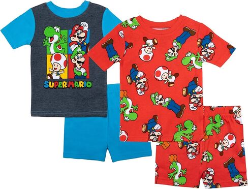 Super Mario Boys' Short Sleeve 4pc Pajama Shorts Set (4, Black/Red Mariokart) in Saudi Arabia
