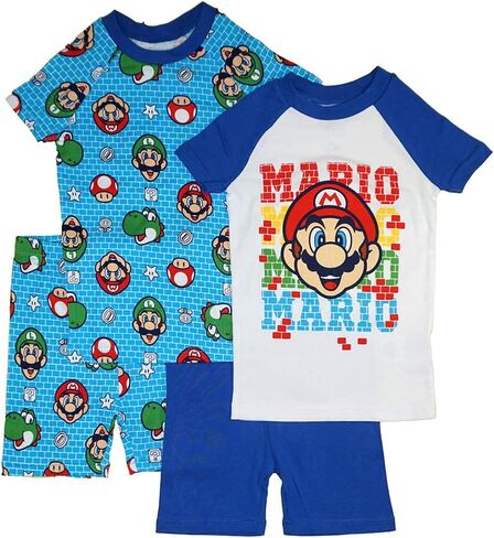 Super Mario Boys' Short Sleeve 4pc Pajama Shorts Set (4, Black/Red Mariokart) in Saudi Arabia