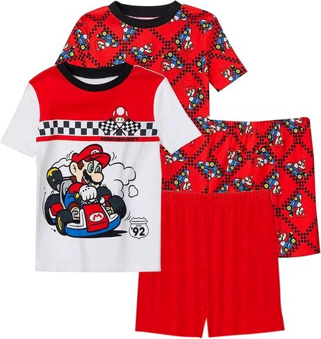 Super Mario Boys' Short Sleeve 4pc Pajama Shorts Set (4, Black/Red Mariokart) in Saudi Arabia