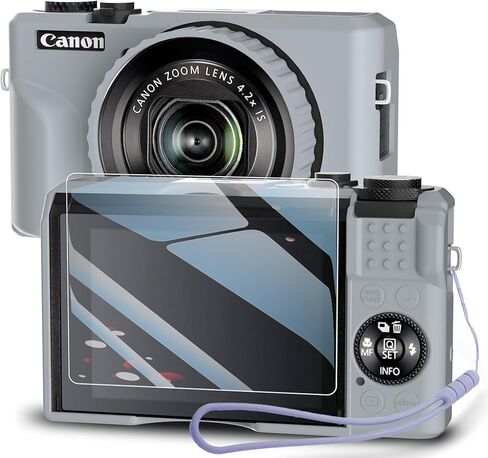 حالة السيليكون للكاميرا الرقمية لـ PowerShot G7X Mark III مع غطاء العدسات القابل للإزالة وحامي الشاشة وحبل لانيارد لملحقات PowerShot G7X Mark III -(رايس وايت) in Kuwait
