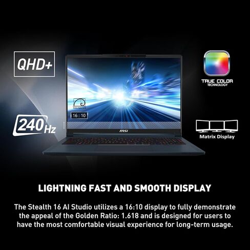 كمبيوتر محمول للألعاب MSI Stealth 16 AI Studio مقاس 16 بوصة 120 هرتز MiniLED: Intel Core Ultra 9، NVIDIA Geforce RTX 4090، 64 جيجابايت DDR5، 2 تيرابايت NVMe SSD، Thunderbolt 4، Cooler Boost Trinity+، Win 11 PRO: Star Blue A1VIG-026US in Saudi Arabia