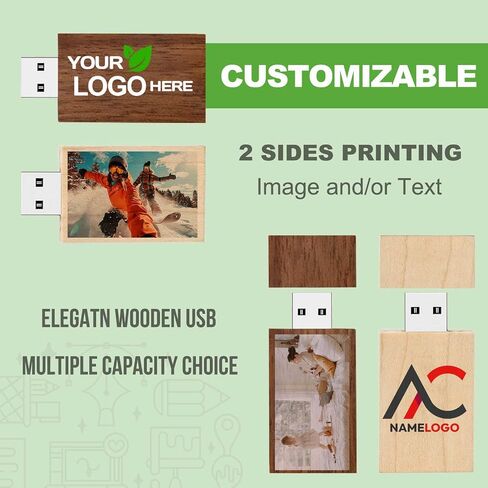 Wooden Custom USB Flash Drive 2GB 5 Pack, JBOS Wood Customized USB Thumb Drives 2GB Personalized Logo USB Stick Bulk Ideal Present for Wedding Event Items (Walnut，Maple，Bamboo) in Kuwait