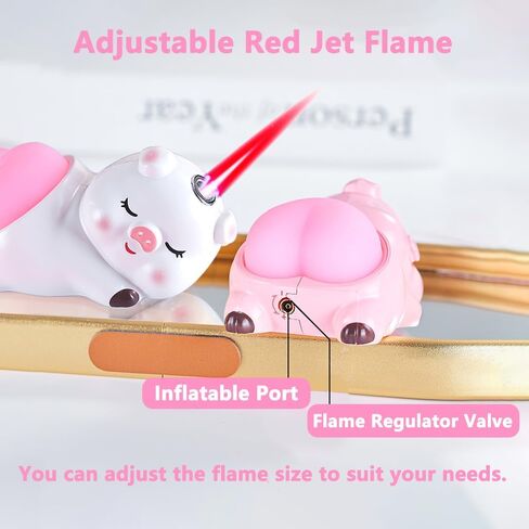 Cute Pig Butane Torch Lighter, Adjustable Red Jet Flame Refillable Cool Lighters for Outdoor, Indoor, Great Gifts for Men Women (Without Gas) (Pink2) in Kuwait