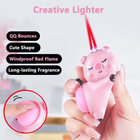 Cute Pig Butane Torch Lighter, Adjustable Red Jet Flame Refillable Cool Lighters for Outdoor, Indoor, Great Gifts for Men Women (Without Gas) (Pink2) in Kuwait